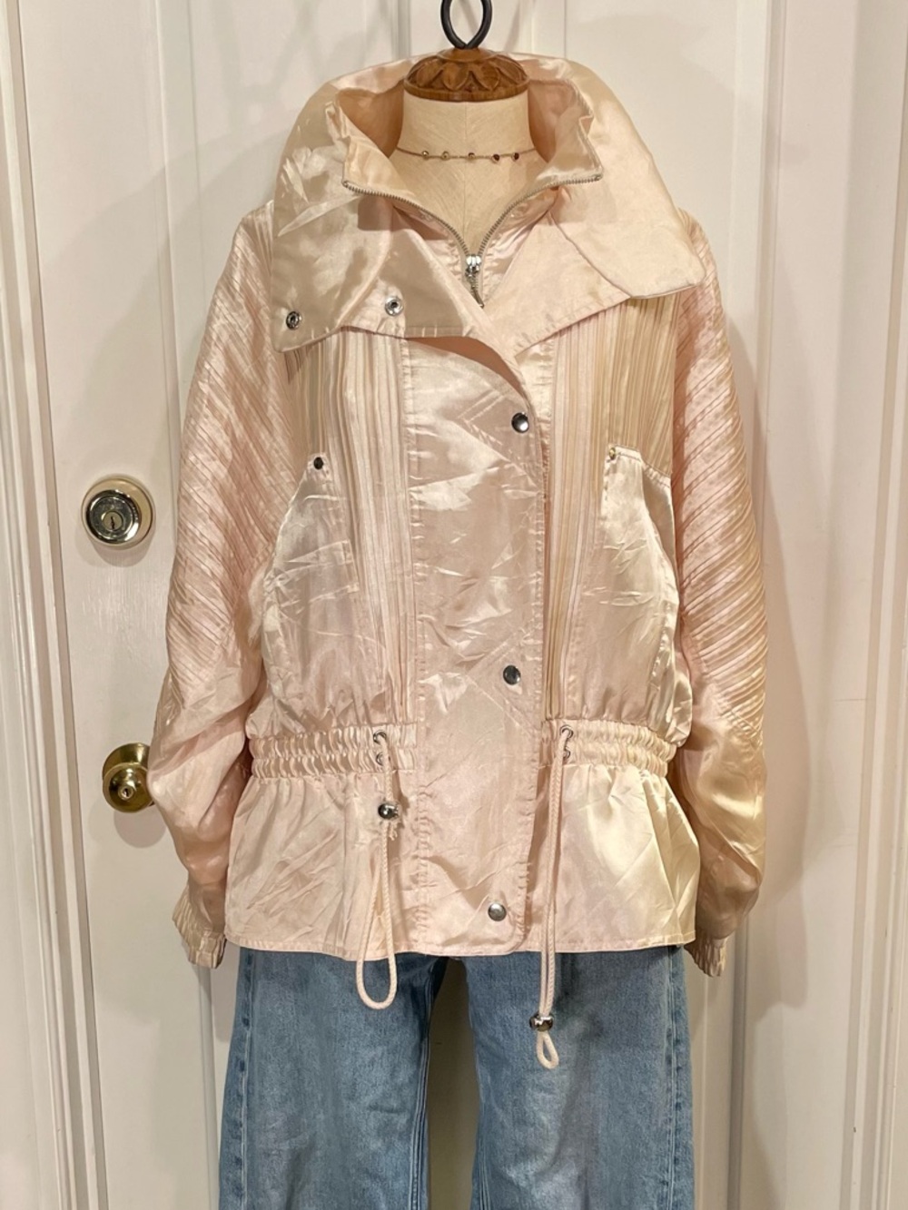 Vintage Light Pink Women's Satin Hooded Jacket
